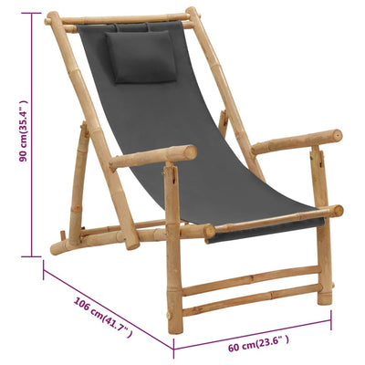 Deck Chair Bamboo and Canvas Dark Grey