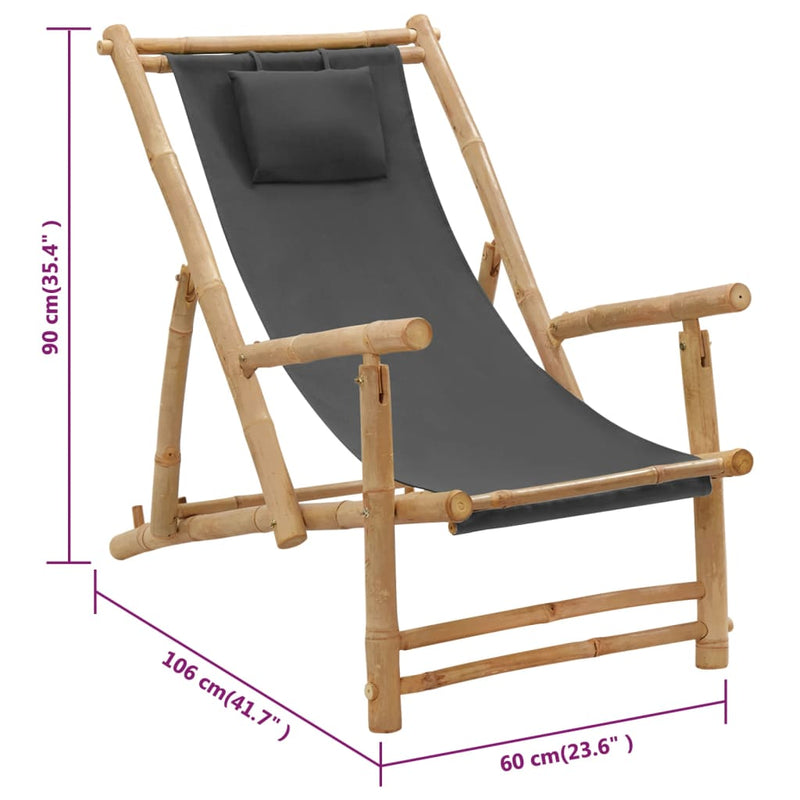 Deck Chair Bamboo and Canvas Dark Grey