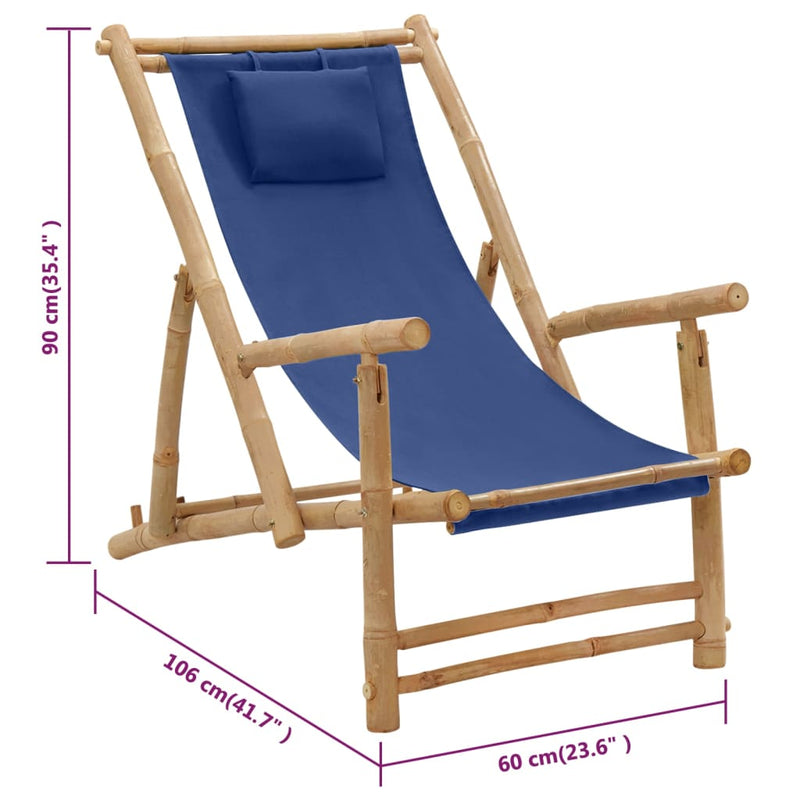 Deck Chair Bamboo and Canvas Navy Blue