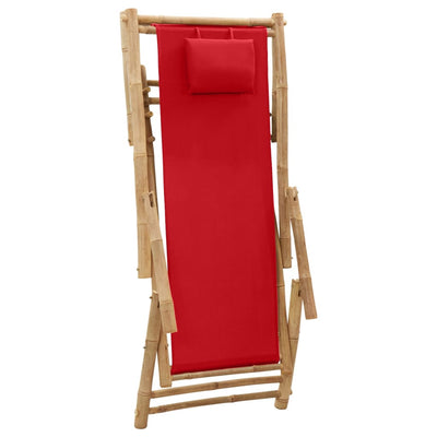 Deck Chair Bamboo and Canvas Red