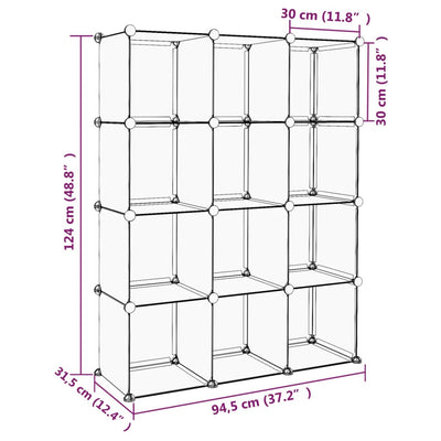 Storage Cube Organiser with 12 Cubes Transparent PP