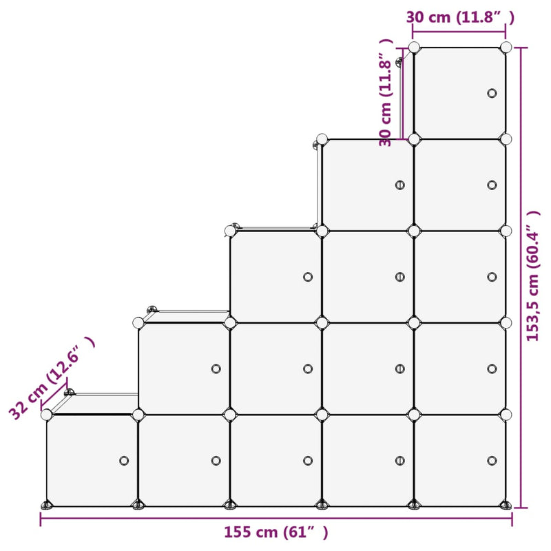 Storage Cube Organiser with 15 Cubes and Doors Transparent PP