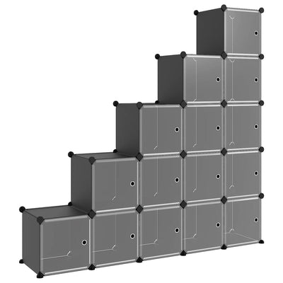 Storage Cube Organiser with 15 Cubes and Doors Black PP