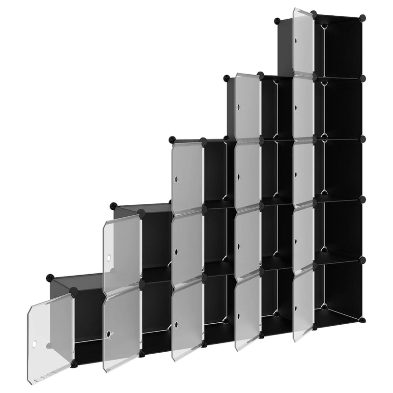 Storage Cube Organiser with 15 Cubes and Doors Black PP