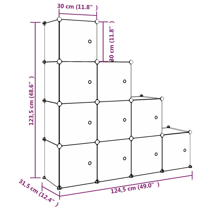 Cube Storage Cabinet for Kids with 10 Cubes White PP