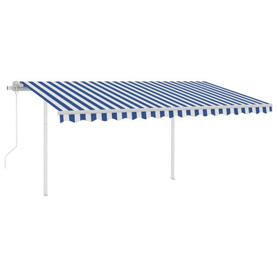 Automatic Retractable Awning with Posts 4x3 m Blue&White