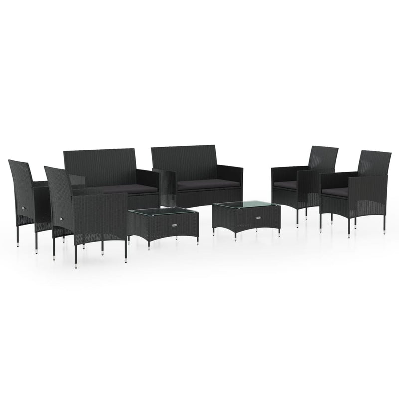 8 Piece Garden Lounge Set with Cushions Poly Rattan Black