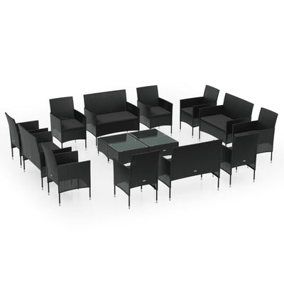 16 Piece Garden Lounge Set with Cushions Poly Rattan Black