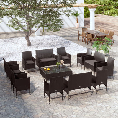 16 Piece Garden Lounge Set with Cushions Poly Rattan Black