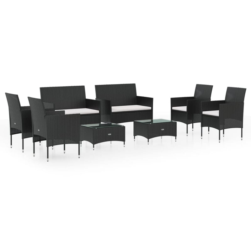 8 Piece Garden Lounge Set with Cushions Poly Rattan Black