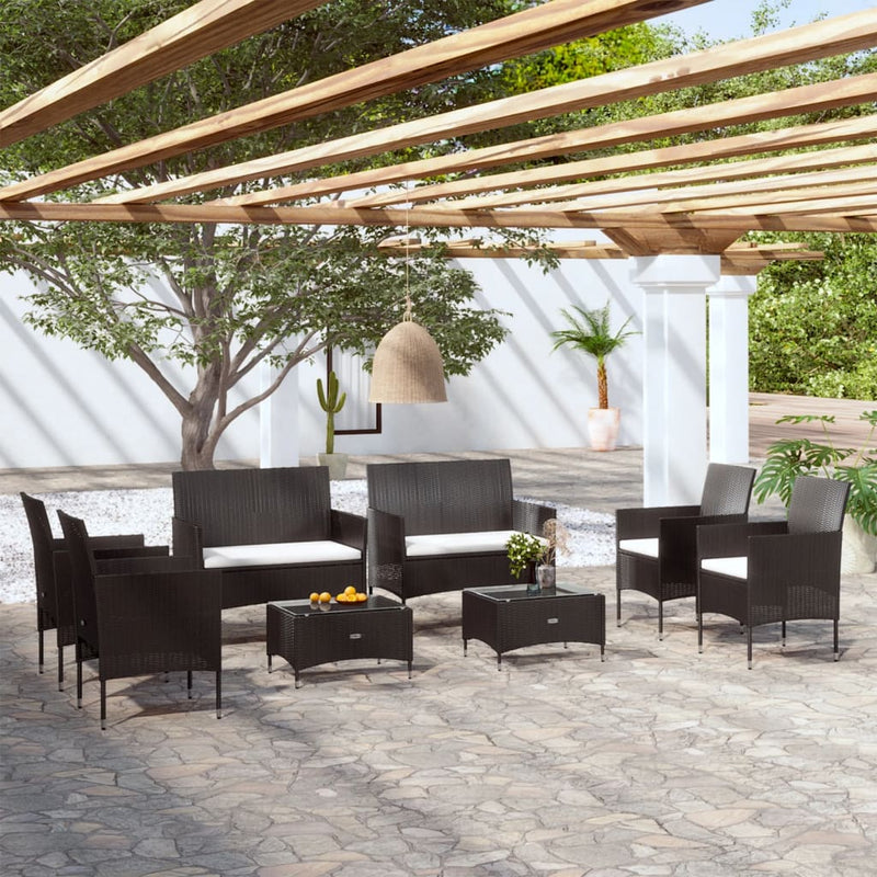 8 Piece Garden Lounge Set with Cushions Poly Rattan Black