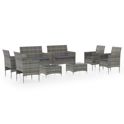 8 Piece Garden Lounge Set with Cushions Poly Rattan Grey