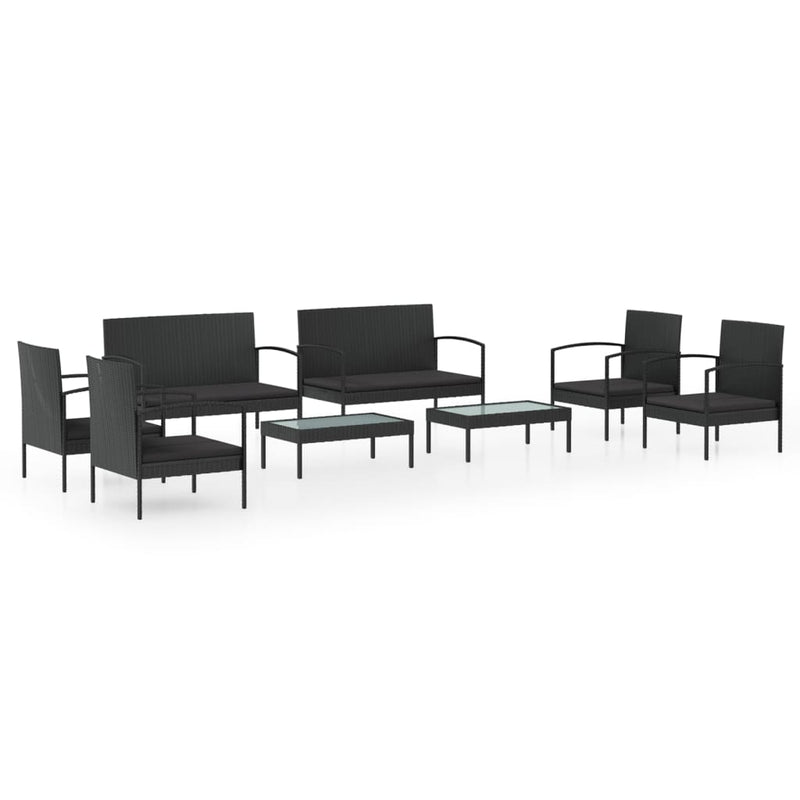 8 Piece Garden Lounge Set with Cushions Poly Rattan Black