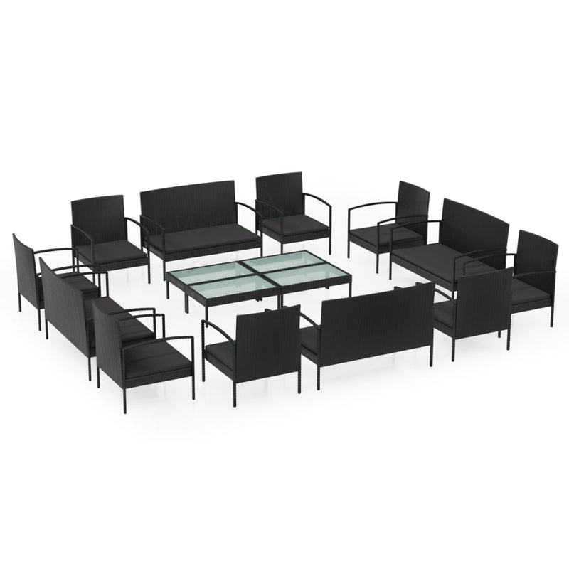 16 Piece Garden Lounge Set with Cushions Poly Rattan Black