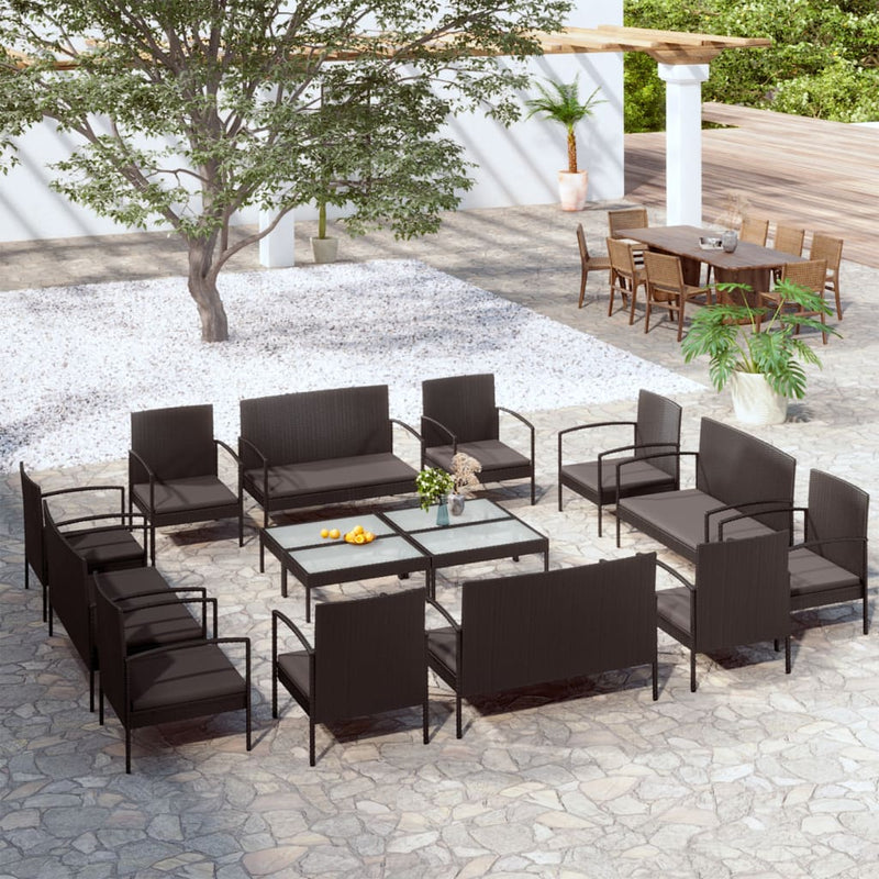 16 Piece Garden Lounge Set with Cushions Poly Rattan Black