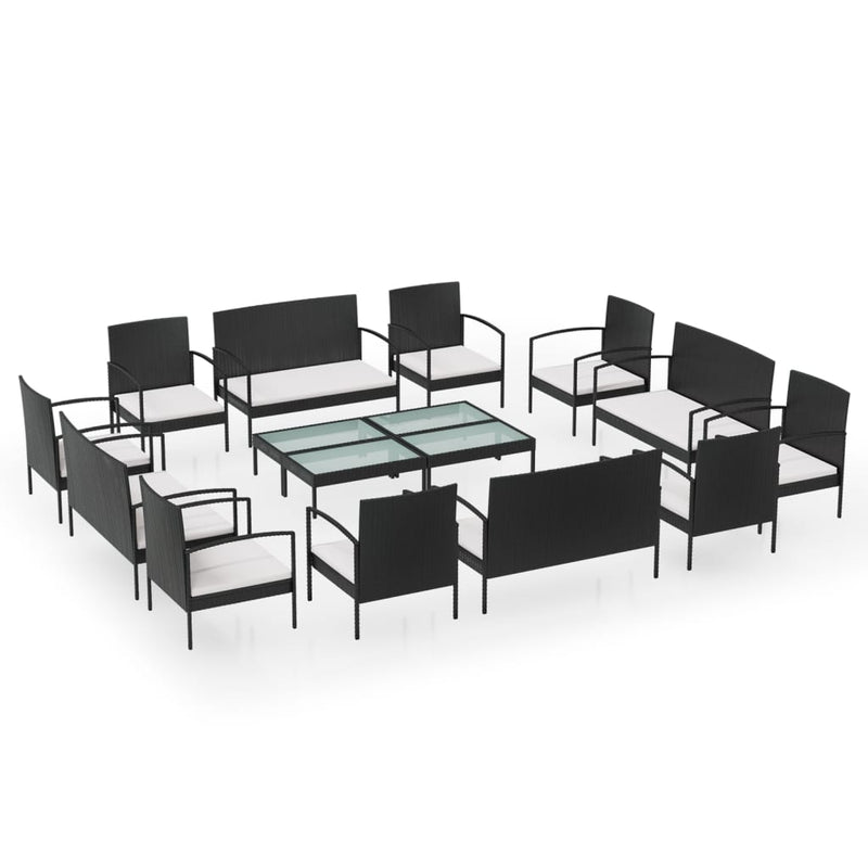 16 Piece Garden Lounge Set with Cushions Poly Rattan Black