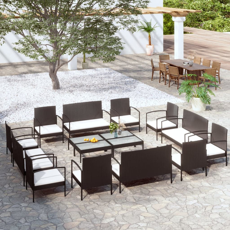 16 Piece Garden Lounge Set with Cushions Poly Rattan Black