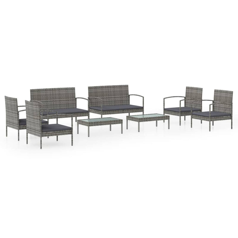 8 Piece Garden Lounge Set with Cushions Poly Rattan Grey