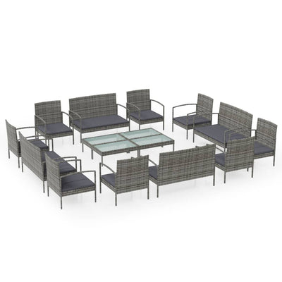 16 Piece Garden Lounge Set with Cushions Poly Rattan Grey