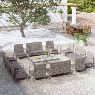 16 Piece Garden Lounge Set with Cushions Poly Rattan Grey