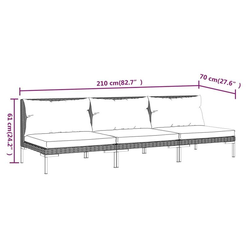 Garden Sofas 3pcs with Cushions Half Round Poly Rattan