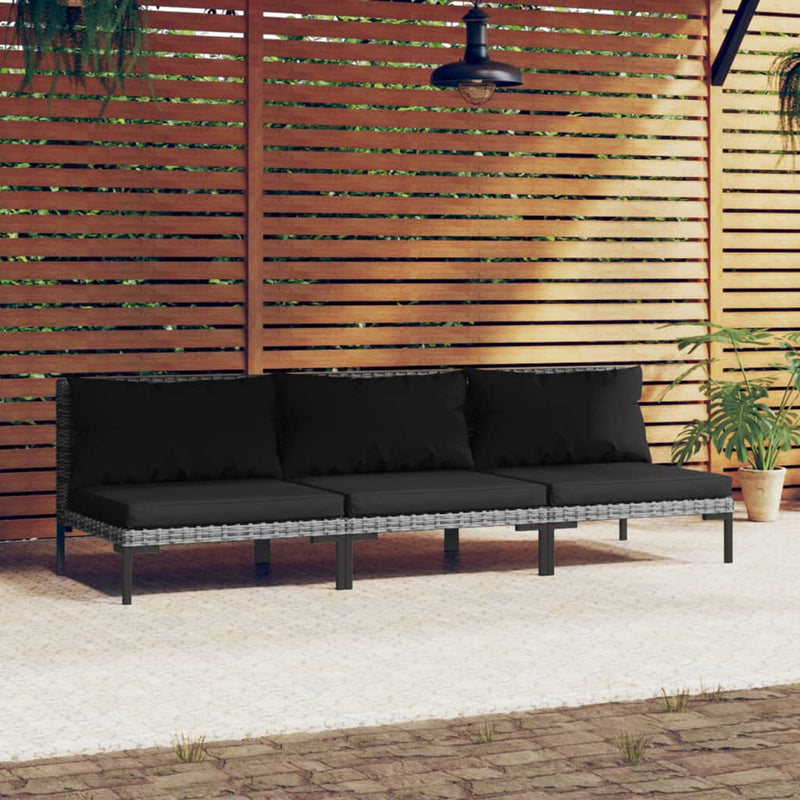 Garden Sofas 3pcs with Cushions Half Round Poly Rattan