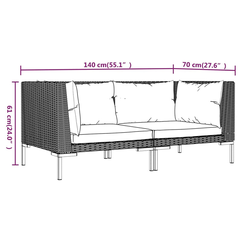 Garden Sofas 2pcs with Cushions Half Round Poly Rattan