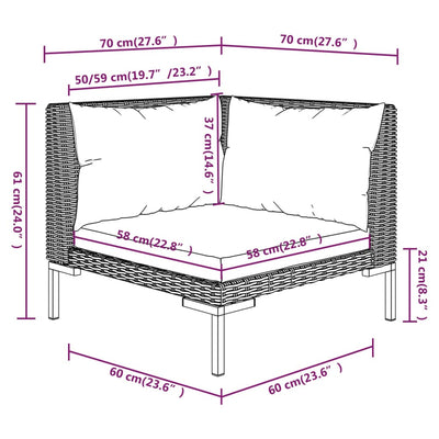 Garden Sofas 2pcs with Cushions Half Round Poly Rattan