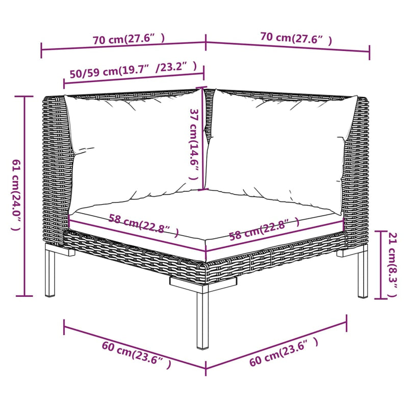 Garden Sofas 2pcs with Cushions Half Round Poly Rattan