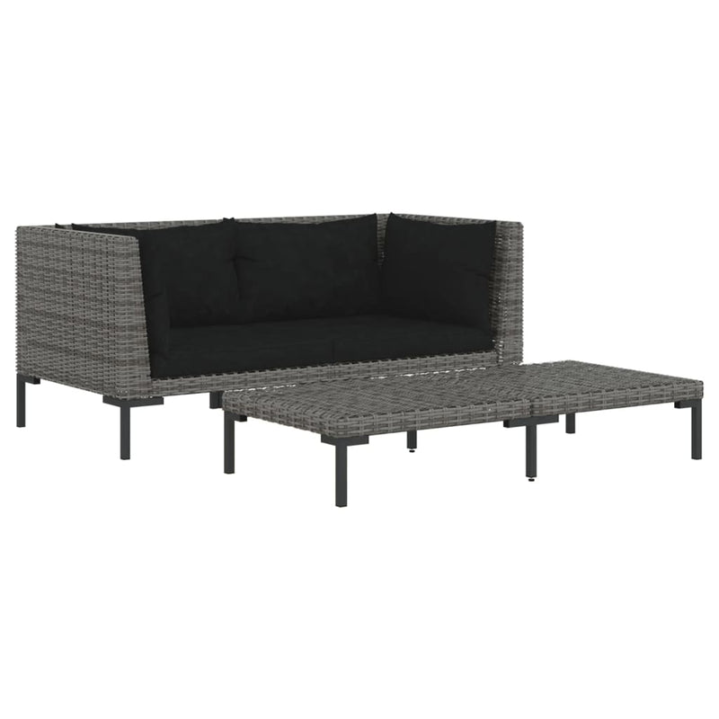 3 Piece Garden Lounge Set Dark Grey Half Round Poly Rattan