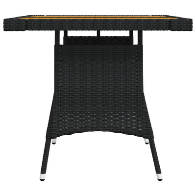 Garden Table Black 70x70x72 cm Poly Rattan & Solid Acacia Wood