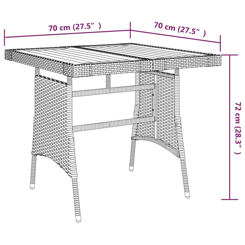 Garden Table Black 70x70x72 cm Poly Rattan & Solid Acacia Wood