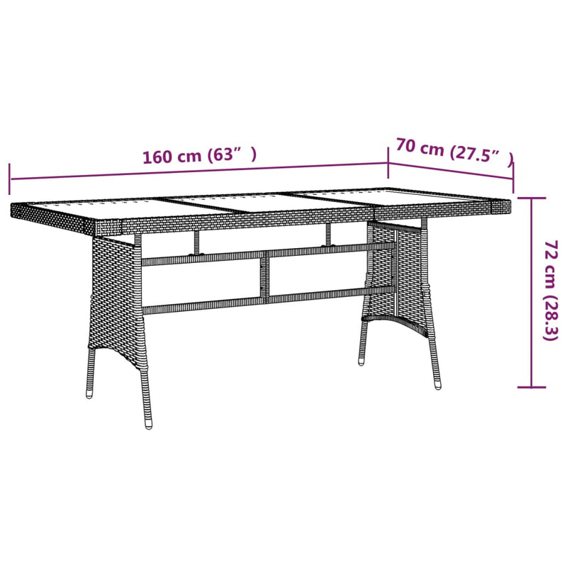 Garden Table Grey 160x70x72 cm Poly Rattan & Solid Acacia Wood