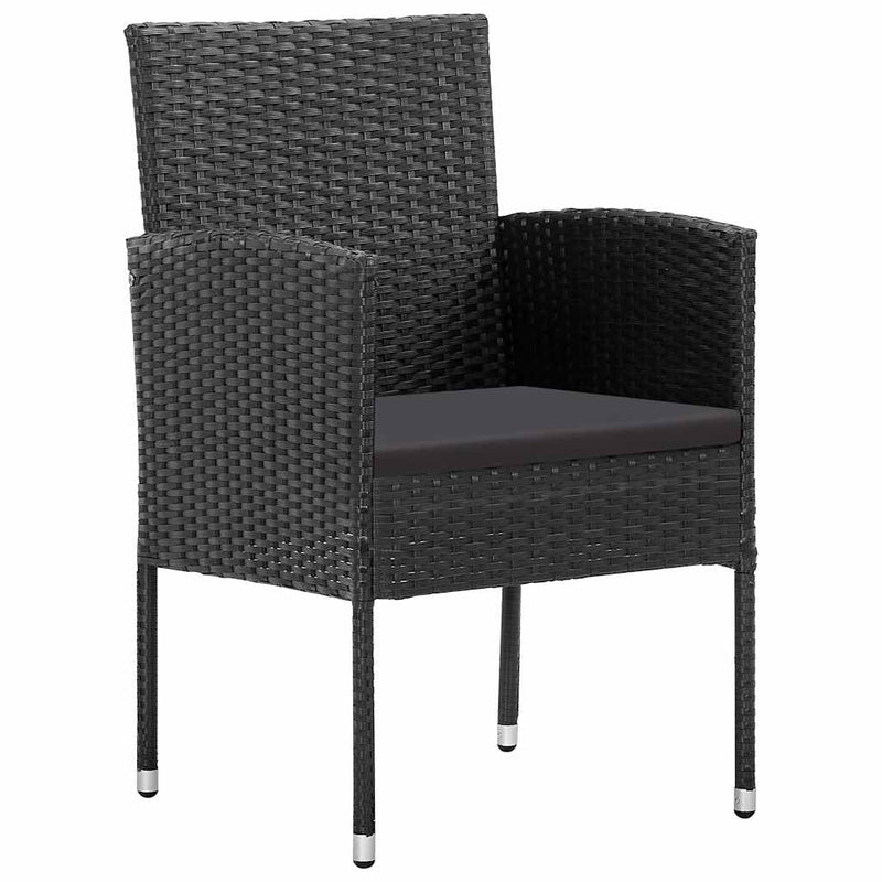 Garden Chairs with Black Cushions 2 pcs Black Poly Rattan