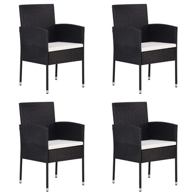 Garden Chairs with Cream White Cushions 4 pcs Black Poly Rattan