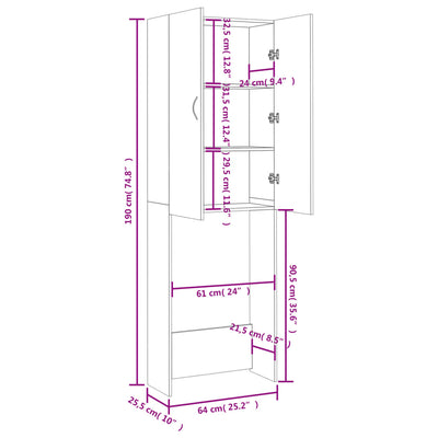 Washing Machine Cabinet Smoked Oak 64x25.5x190 cm