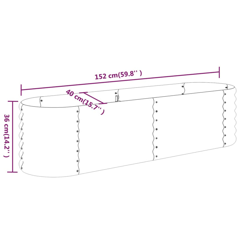 Garden Raised Bed Powder-Coated Steel 152x40x36 cm Grey