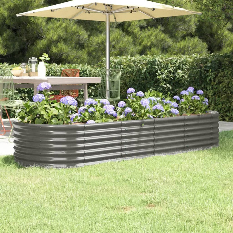 Garden Raised Bed Powder-Coated Steel 224x80x36 cm Grey