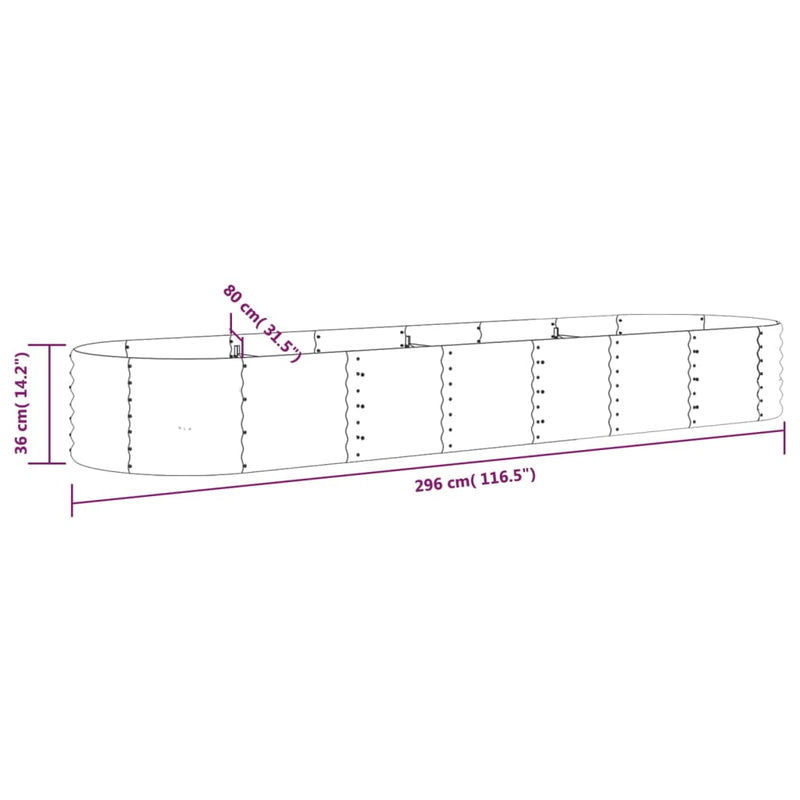 Garden Raised Bed Powder-Coated Steel 296x80x36 cm Grey