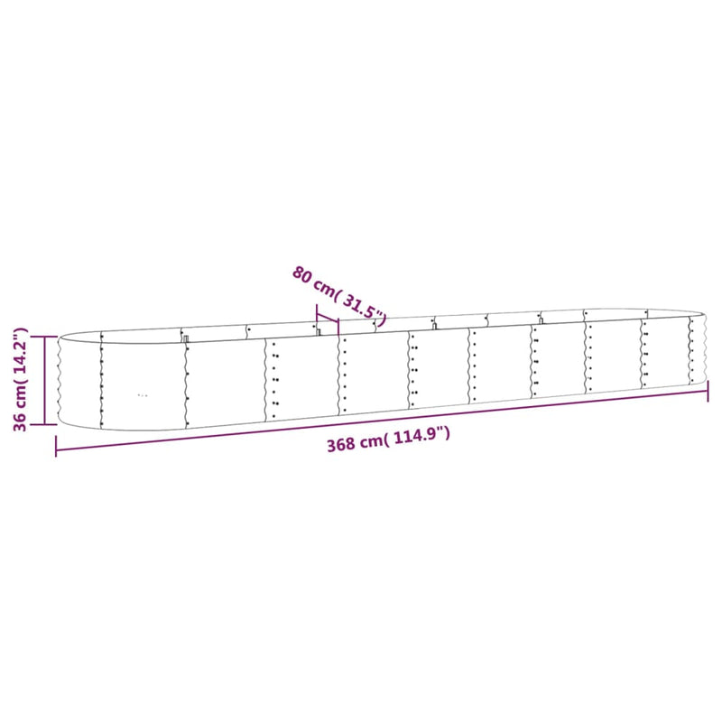 Garden Raised Bed Powder-Coated Steel 368x80x36 cm Grey