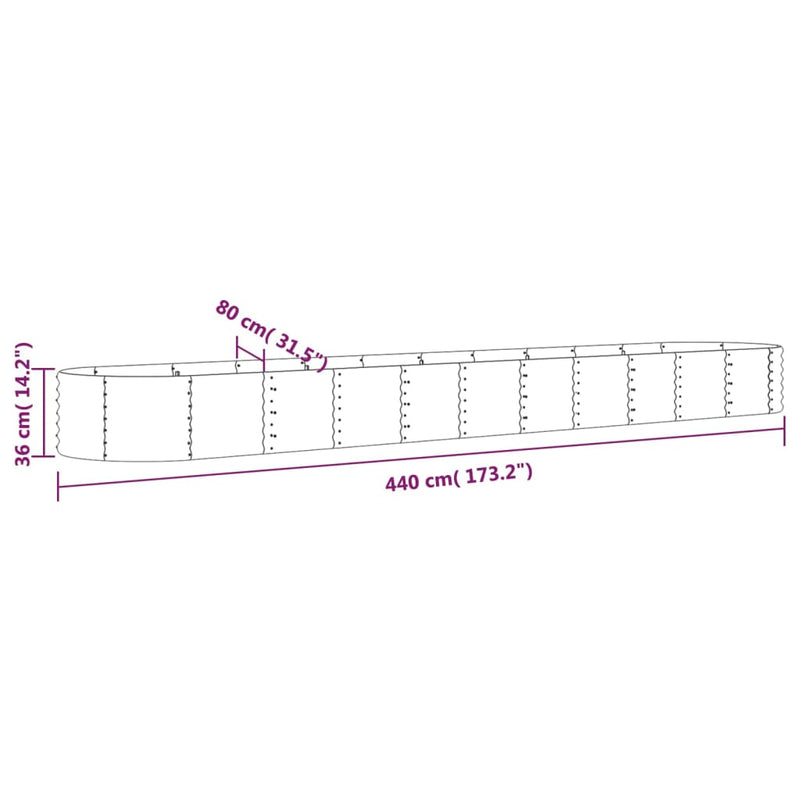 Garden Raised Bed Powder-Coated Steel 440x80x36 cm Grey