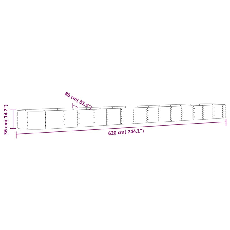 Garden Raised Bed Powder-Coated Steel 620x80x36 cm Grey