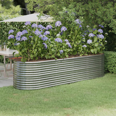 Garden Raised Bed Powder-Coated Steel 296x80x68 cm Silver