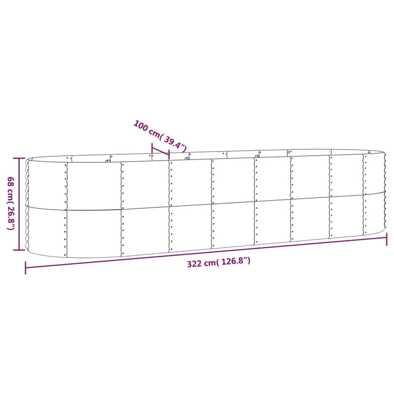 Garden Raised Bed Powder-coated Steel 322x100x68 cm Anthracite