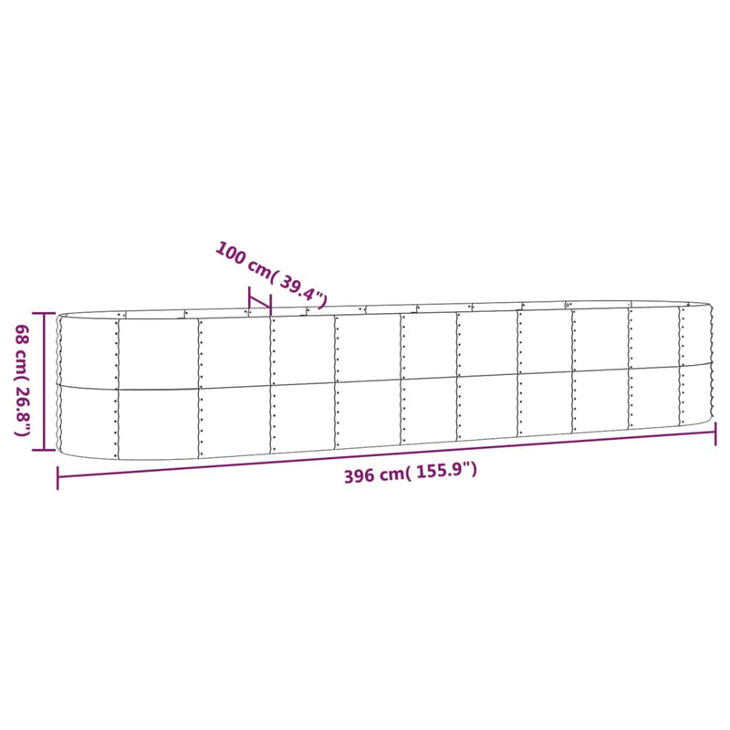 Garden Raised Bed Powder-Coated Steel 396x100x68 cm Grey