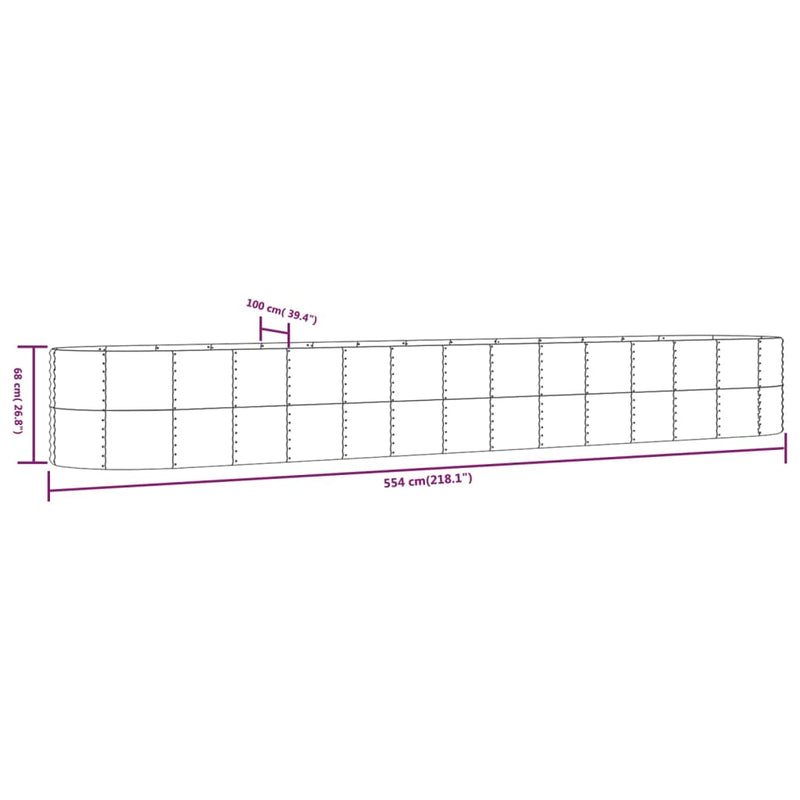 Garden Raised Bed Grey 554x100x68 cm Powder-Coated Steel