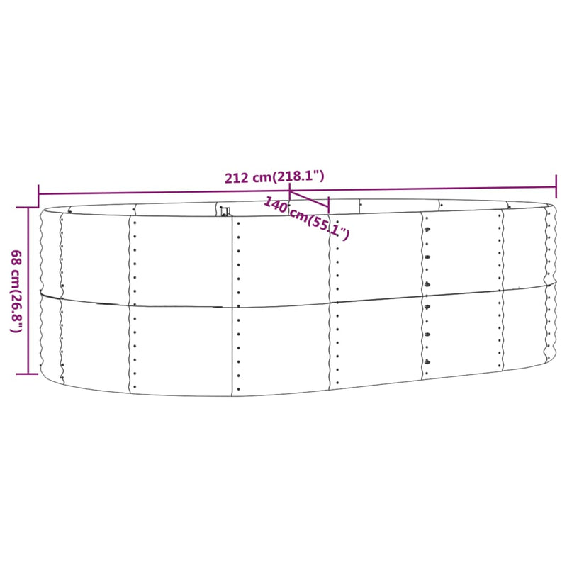 Garden Raised Bed Grey 212x140x68 cm Powder-Coated Steel