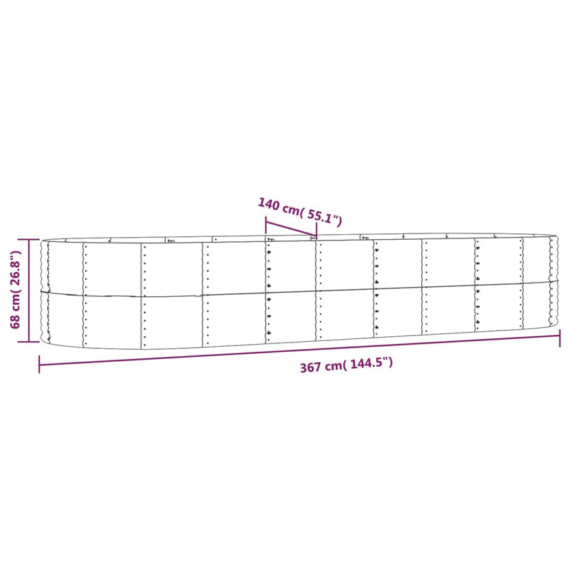 Garden Raised Bed Grey 367x140x68 cm Powder-Coated Steel