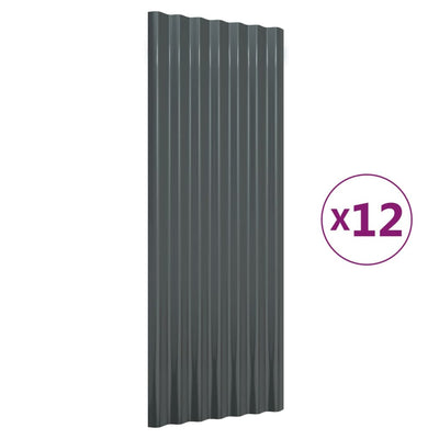 Roof Panels 12 pcs Powder-coated Steel Anthracite 100x36 cm