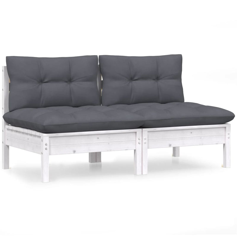 2-Seater Garden Sofa with Anthracite Cushions Solid Wood Pine